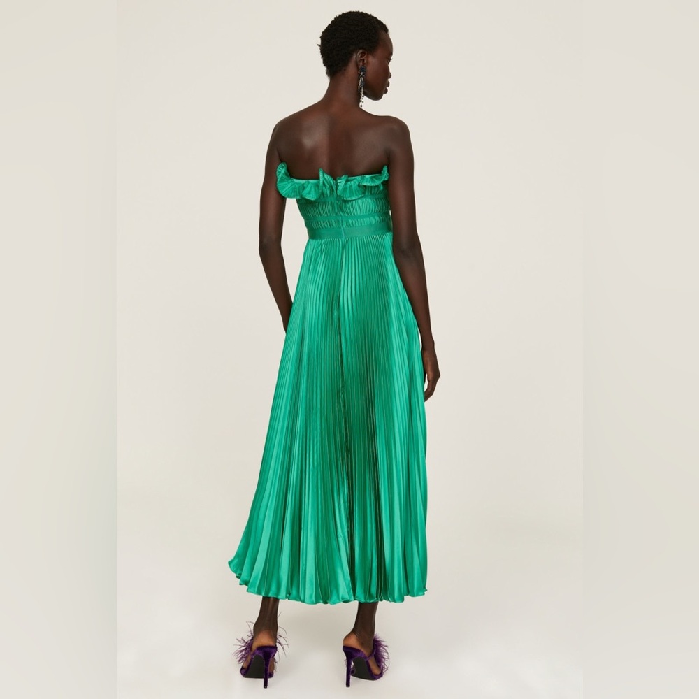 AMUR Giada Dress, Green Satin Pleated, Size 2 - Picture 6 of 7